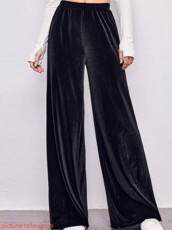 Women Black Velvet Wide Leg Pants Palazzo Pants Sweater Pants Wide