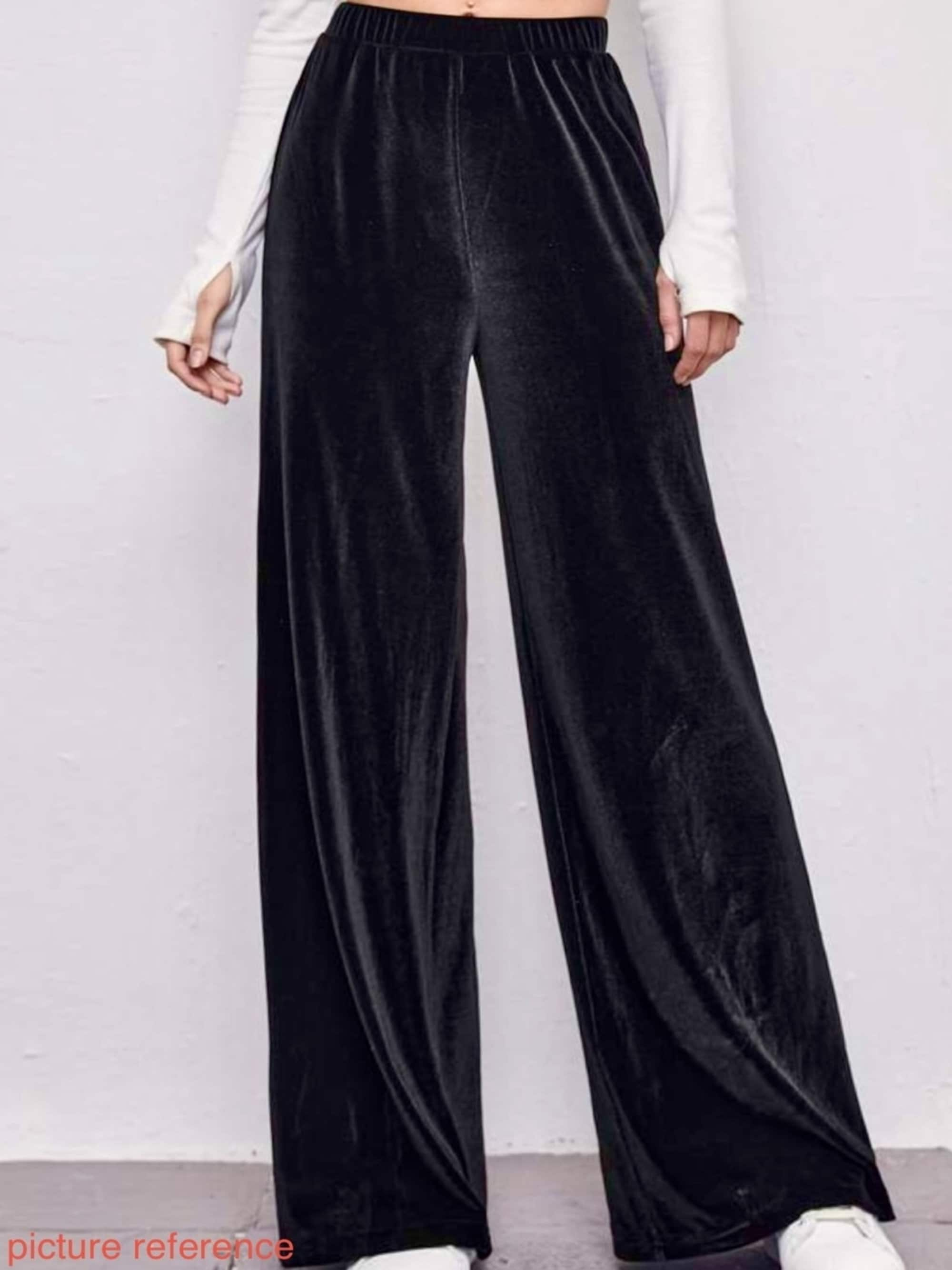 Women black velvet wide leg pants palazzo pants sweater pants wide leg yoga  pants for petite and tall