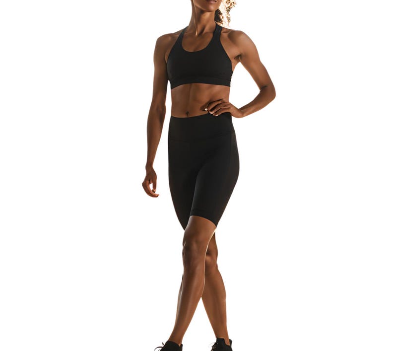 The clothing is form-fitting and made of a stretchy, comfortable material.  Suitable for athletic activities and fitness apparel.