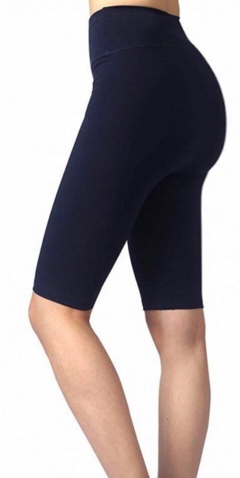 Women knee length gym work out bike yoga high waist fold over shorts