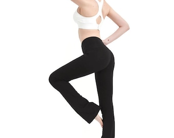 Hoog getailleerde flare broek katoen yoga broek bootcut broek wijde pijpen broek oefening broek spandex legging werk uit broek 28", 30" binnenbeenlengte