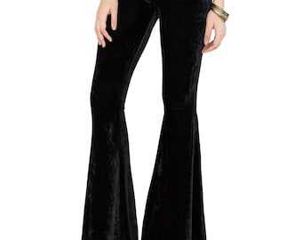 Handmade Black Velvet Bell Bottom Pants: Flared Palazzo Trousers