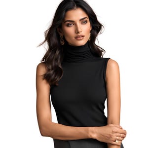 Women Sleeveless Turtleneck/Turtleneck Blouse/Turtleneck Sleeveless Knit Top/Turtleneck Sleeveless Sweater Shirt/Sleeveless Top