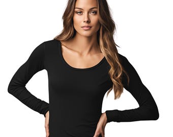 Women Scoop Neck Top Long Sleeves Handmade Knit Top Cotton Sweater T-Shirts Blouses Top Women Casual Tee Top Personalize Length