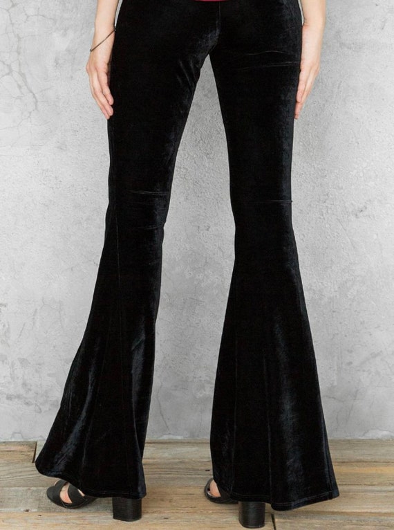 Women Black Velvet Pants Bell Bottom Yoga Flare Pants Velvet Trousers  Vintage Pants 28, 30 and 32' Inseam 