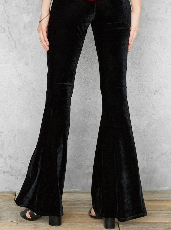 Women Black Velvet Pants Bell Bottom Yoga Flare Pants Velvet