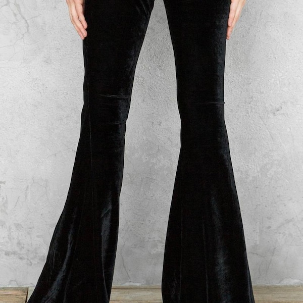 Black velvet bell bottom flared pants women bell bottom yoga pants women palazzo pants wide leg pants 32”-36” long inseam