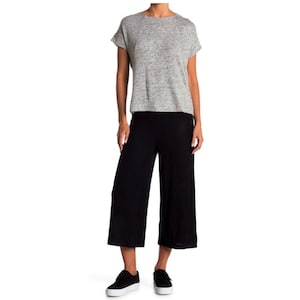 Cotton Blend Palazzo Crop Pants: Wide Leg Casual Trousers