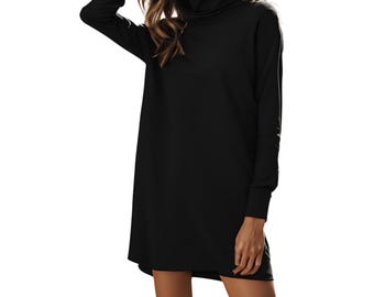Black Fit & Flare Mini Dress: Long Sleeve Turtleneck, Elegant Chic - Etsy Black Fit & Flare Mini Dress: Long Sleeve Turtleneck, Elegant Chic - Etsy