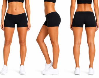 Handmade Low Rise Yoga Shorts: Cotton Spandex Athletic Workout Running Booty Shorts (2" 4" Inseam)