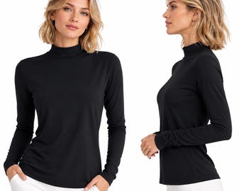 Top a collo alto in cotone ed elastan fatto a mano: maglietta a maniche lunghe in maglia - lunghezza personalizzata