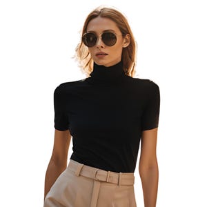 Women Turtleneck Top Short Sleeves Turtleneck Shirt Blouse Knit Tee Shirt Top Short Sleeves Casual Top Tee Custom Length