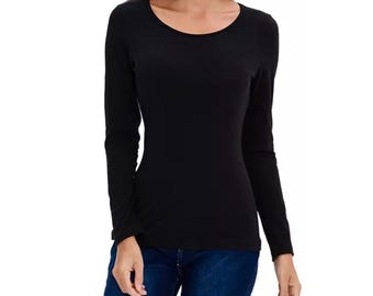 Handmade Cotton Blend Long Sleeve Top: Women's Basic Tee