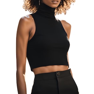 Women Crop Top Turtleneck Sleeveless Crop Top Knit Casual Crop Top Party Top Tee Shirt Sweater Office Wear Custom Length