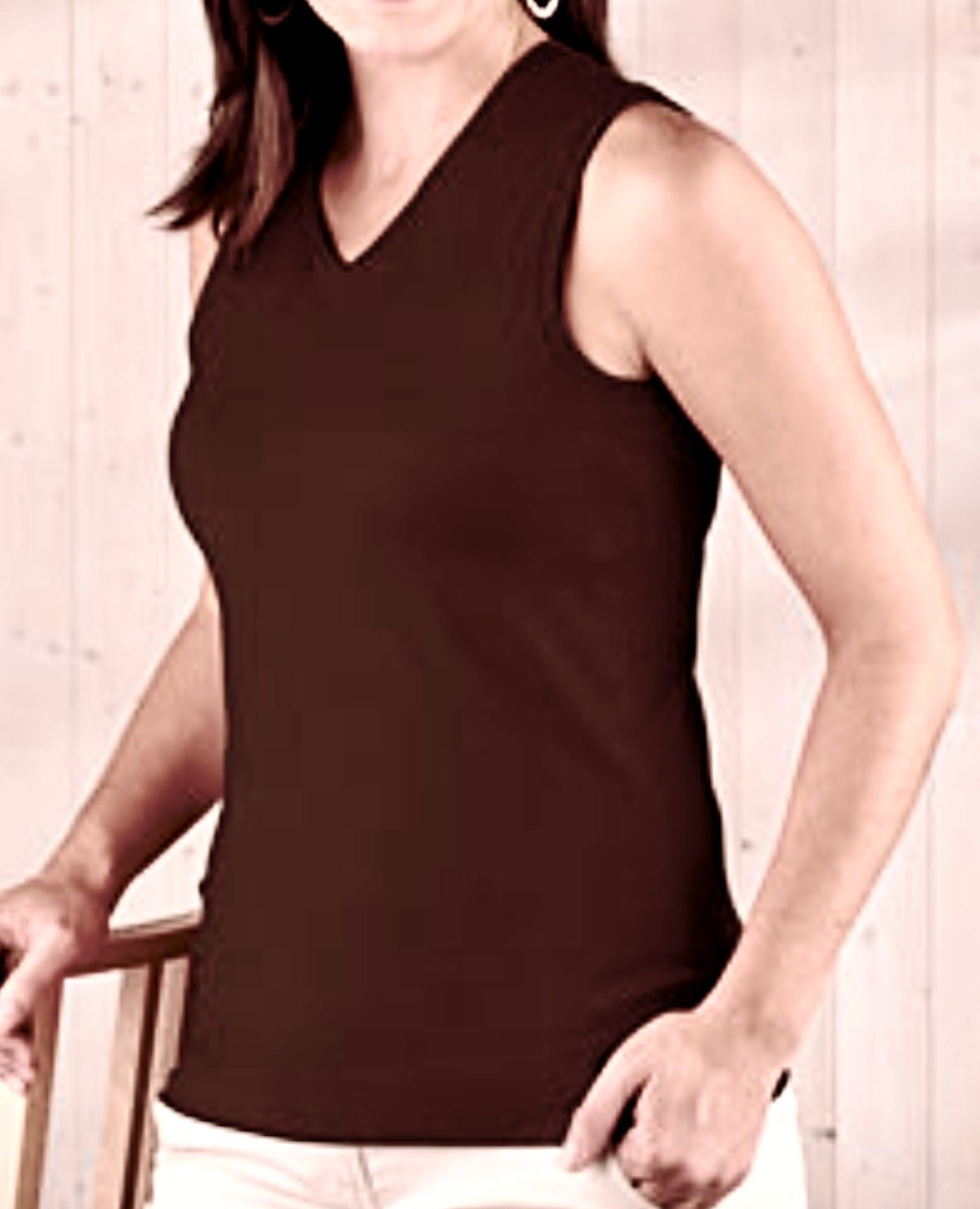 Women Cotton V-neck Sleeveless Top Tee 