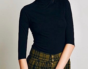 Women Cotton Half Sleeves Turtleneck Pullover Sweatshirts Knit Top Tee Blouses