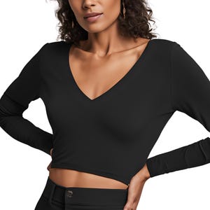 Women V-neck Crop Top long Sleeves Crop Top Knit Casual Crop Top Party Top Tee Shirt Sweater Office Wear Custom Length