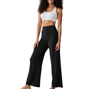 Cotton Blend Palazzo Pants: High Waist Wide Leg Yoga Trousers