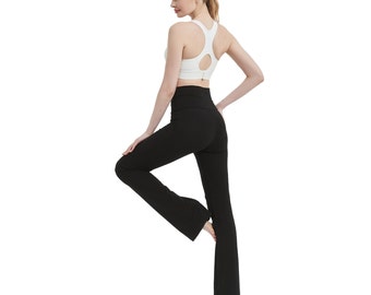 Pantalon évasé taille haute Pantalon de yoga en coton Pantalon bootcut Pantalon large Pantalon de sport Leggings en élasthanne 34 po, 36 po. Entrejambe