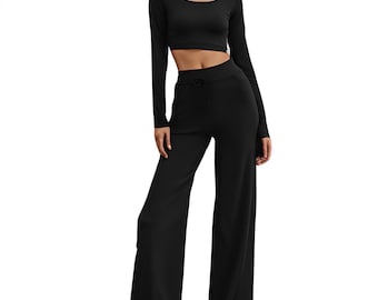 Handmade Cotton Crop Top Palazzo Pants Set: Petite & Tall