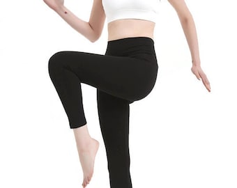 Women cotton spandex leggings full length leggings high waisted yoga leggings spandex tight tall leggings 30"-36" long leggings