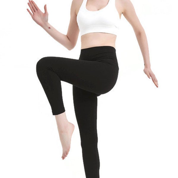 Women cotton spandex leggings full length leggings high waisted yoga leggings spandex tight tall leggings 30"-36" long leggings