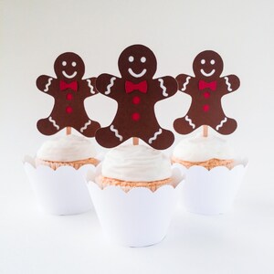 CLEARANCE - 12 Gingerbread Men Cupcake Toppers | Christmas Cupcake Toppers, Holiday Cupcake Toppers | Set of 12 - Ready to Ship