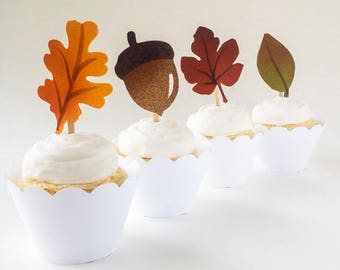 12 Fall Cupcake Toppers | Fall Leaves, Leaf Picks, Fall 1st Birthday, Fall Wedding, Fall Baby Shower | Set of 12 - Ready to Ship