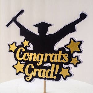 Graduation Cake Topper - Congrats Grad - 1 Cake Topper/Pick - Silver or Gold - Ready To Ship