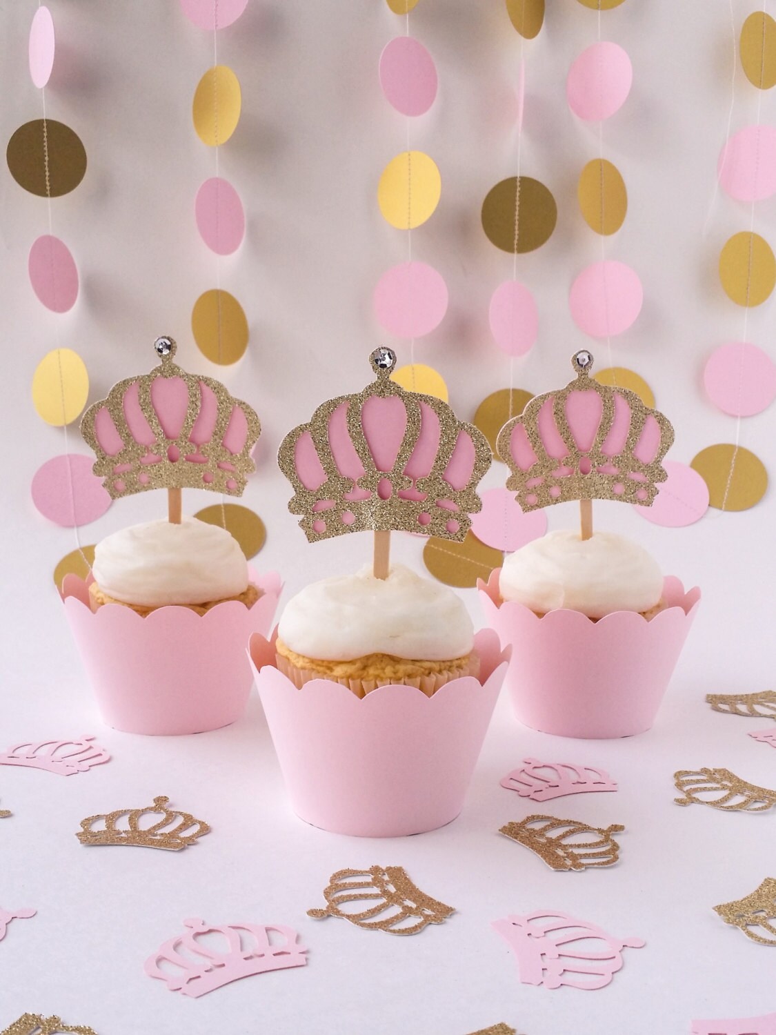 Pink & Gold Glitter Crown Cake Topper: Princess Party Decor - Etsy