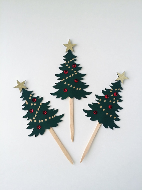 Adornos Para Cupcakes Con Forma De árbol De Navidad: Verde Y