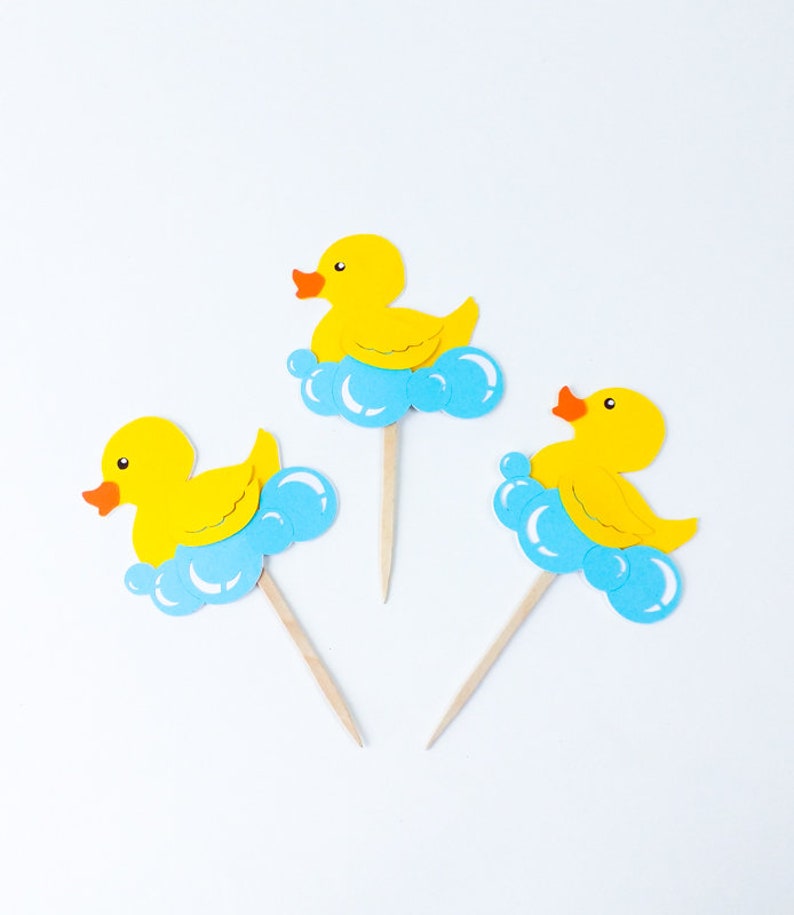 12 Duck Cupcake Toppers Ready to Ship Rubber Ducky Cupcake Etsy
