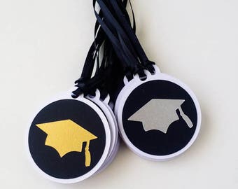 12 Graduation Tags | 2" Round Tags - Silver Grad Cap Tags or Gold Grad Cap Tags | Favor Tags - Gift Tags - Set of 12 - Ready to ship