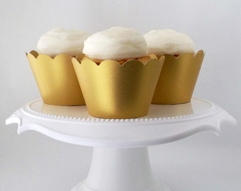 12 Gold Cupcake Wrappers | Standard Sized |  Metallic Gold, Gold Wedding, Gold Baby Shower, 50th Anniversary | Set of 12 - Ready To Ship