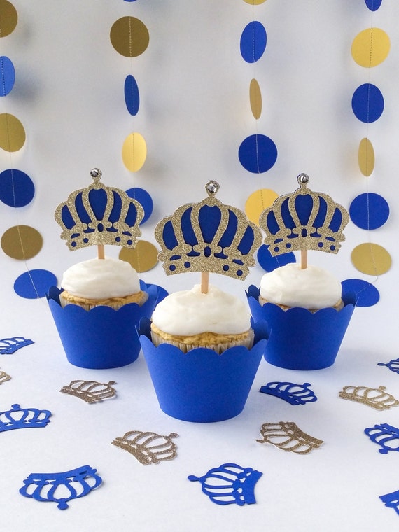 Blue & Gold Royal Crown Cake Topper