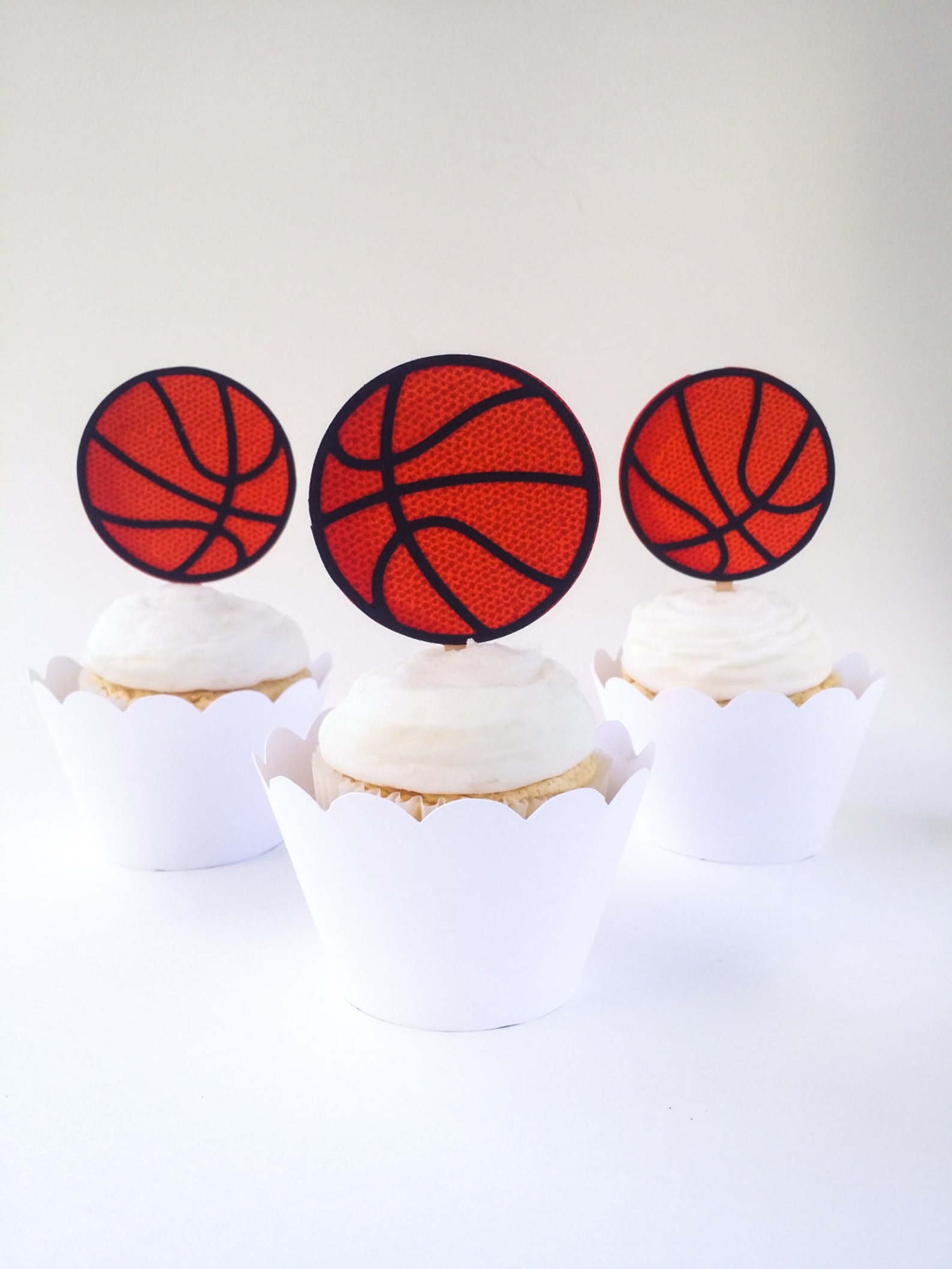 Basketball Cupcake Toppers Set of 12 Sports Cupcake Etsy