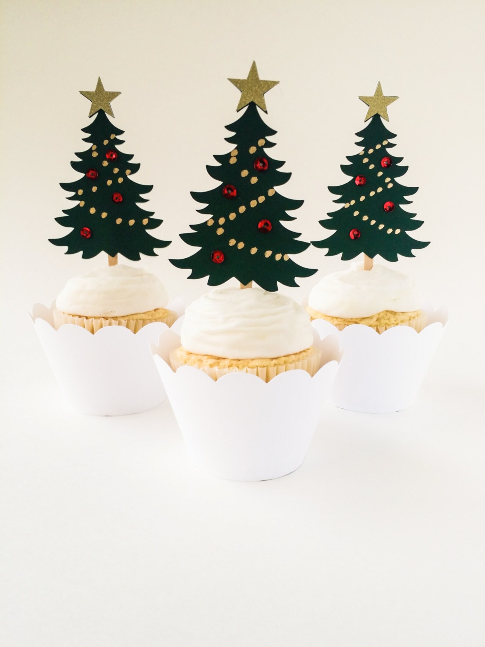 12 Christmas Tree Cupcake Toppers Tree Cupcake Picks, Green Tree