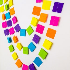 10 ft. Neon Rainbow Paper Garland 1.5 Squares 10 foot Garland Ready To Ship image 2