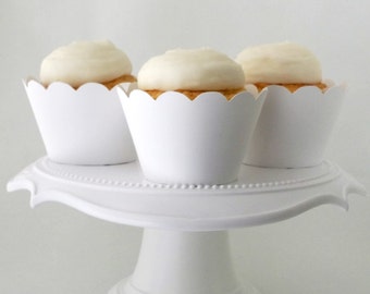12 White Cupcake Wrappers | Standard Sized | White Wedding, Winter White, Winter Birthday, Neutral Cupcake Wraps | Set of 12 - Ready To Ship
