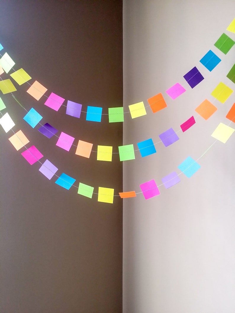 10 ft. Neon Rainbow Paper Garland 1.5 Squares 10 foot Garland Ready To Ship image 7