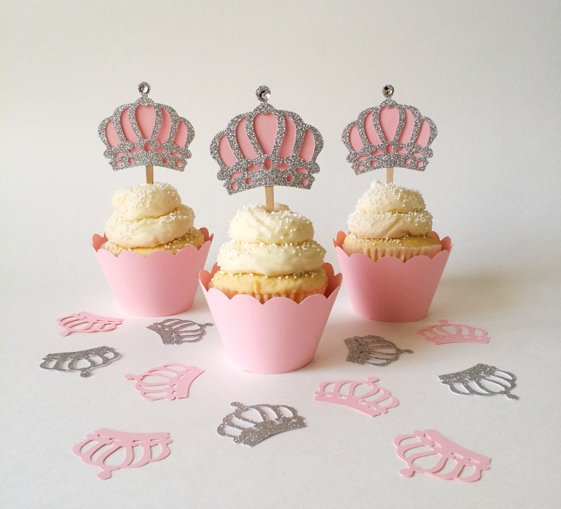 12 Princess Crown Cupcake Toppers Silver Glitter & Light Etsy