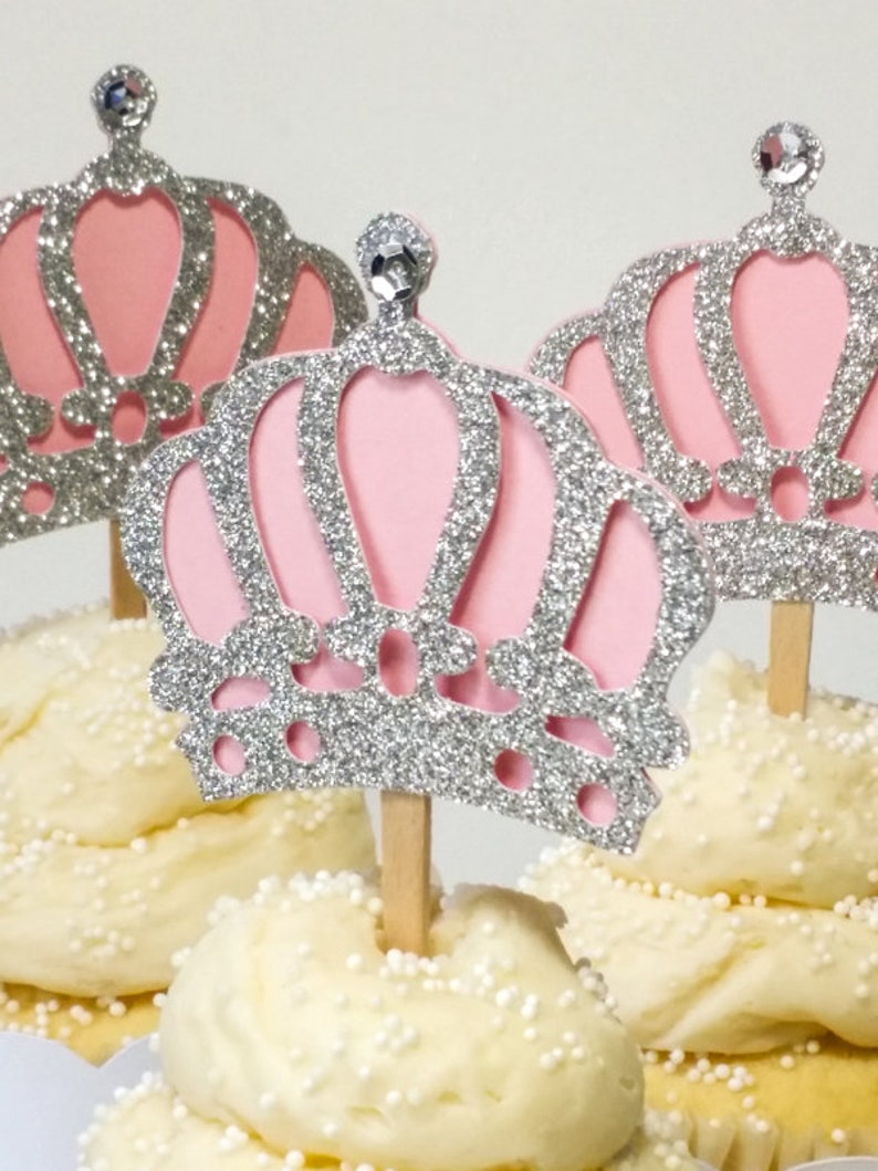 12 Princess Crown Cupcake Toppers Silver Glitter & Light Etsy