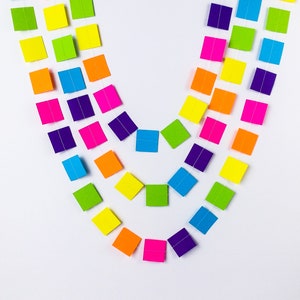 10 ft. Neon Rainbow Paper Garland 1.5 Squares 10 foot Garland Ready To Ship image 1