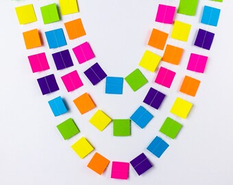 10 ft. Neon Rainbow Paper Garland | 1.5" Squares - 10 foot Garland | Ready To Ship