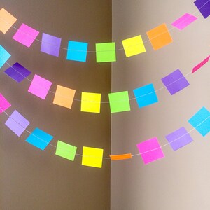 10 ft. Neon Rainbow Paper Garland 1.5 Squares 10 foot Garland Ready To Ship image 6