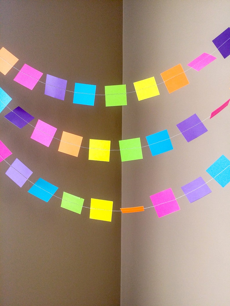 10 ft. Neon Rainbow Paper Garland 1.5 Squares 10 foot Garland Ready To Ship image 6