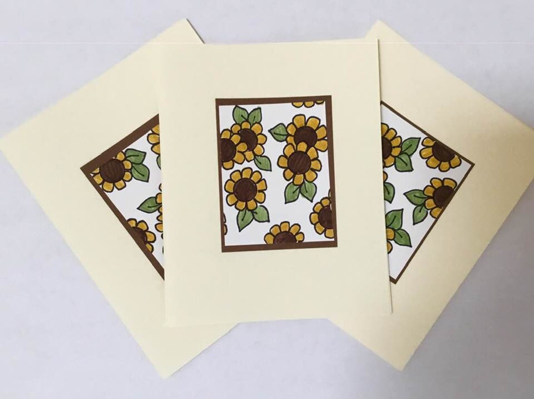 6 Sun Flower Note Card Set /sun Flower Cards / Floral Note Cards/thank ...