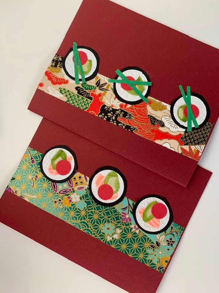 6 handmade asian notecards /Sushi cards/ Japanese notecards /washi paper notecards