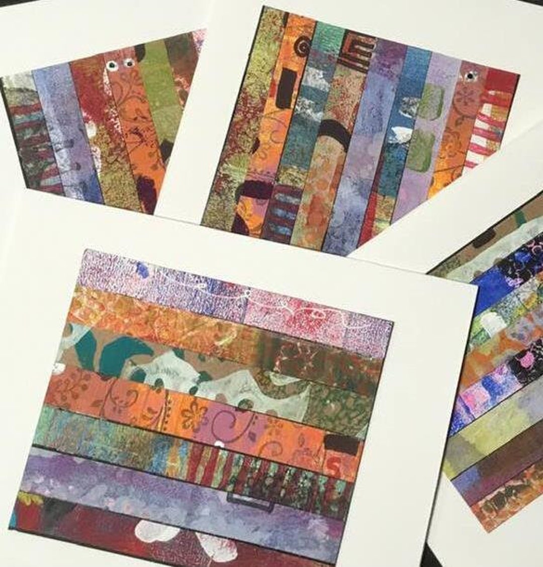 8 Upcycled Abstract Strip Note Cards/handmade Note Cards/ Upcycled