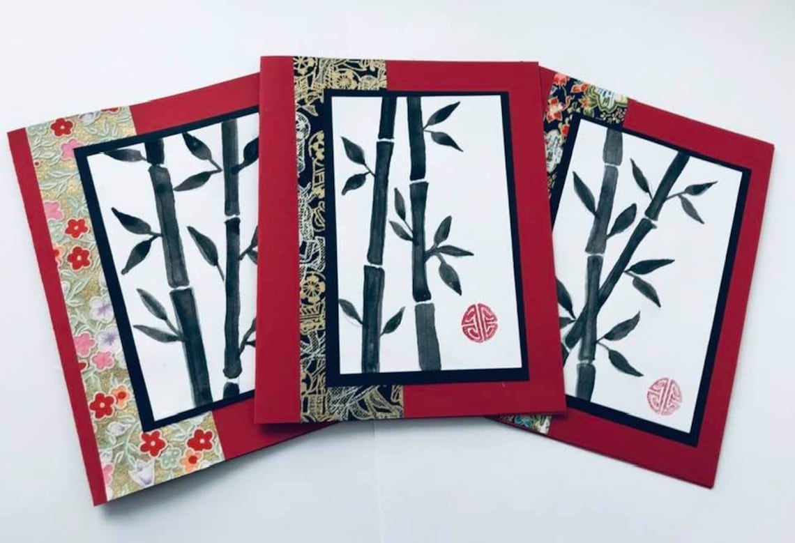 6 Bamboo Handmade Japanese Note Cards/ Asian Stationery Set / Etsy